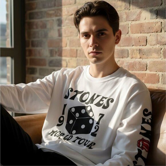 Rolling Stones ✦ 1972 World Tour Shirt ✦ Long Sleeve White Dice Graphic XL NWT - Picture 5 of 7